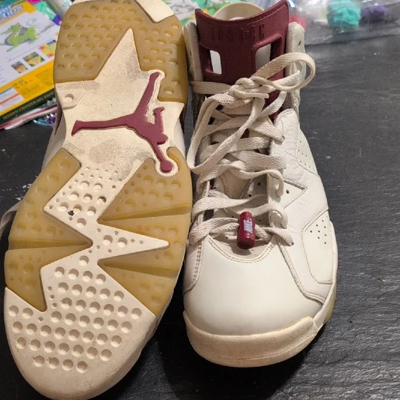 Jordan Kids High-Top Sneakers - White and Burgundy - Picture 3 of 7